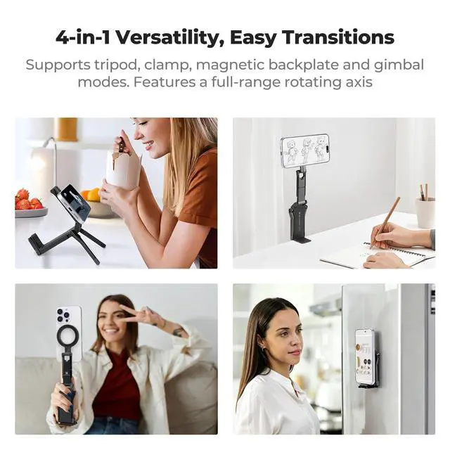 Alt view image 2 of 7 - 360° Rotating Magnetic Phone Tripod, 4-in-1 Portable Aluminum Magnetic Tripod for iPhone 17/16/15/14 Pro Max, Phone Stand Fits Vlog, Gym, Travel Accessories, Black