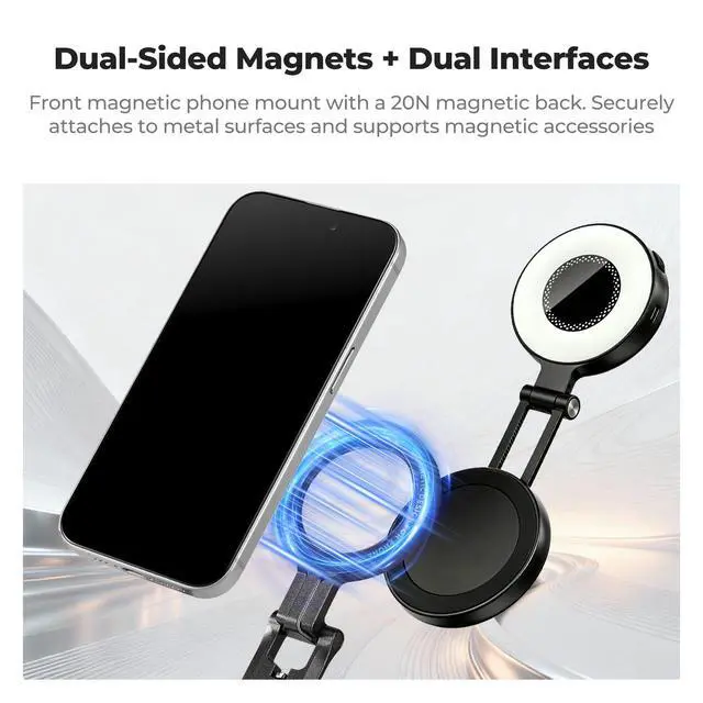 Alt view image 4 of 7 - 360° Rotating Magnetic Phone Tripod, 4-in-1 Portable Aluminum Magnetic Tripod for iPhone 17/16/15/14 Pro Max, Phone Stand Fits Vlog, Gym, Travel Accessories, Black