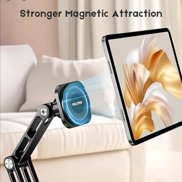 Alt view image 5 of 7 - Universal Magnetic iPad Stand for Desk, Foldable Tablet Holder with 360° Rotation, Aluminum Desktop Mount for iPad/Tablet/Monitor up to 18.5", Office Desk Accessories Men/Women Gifts