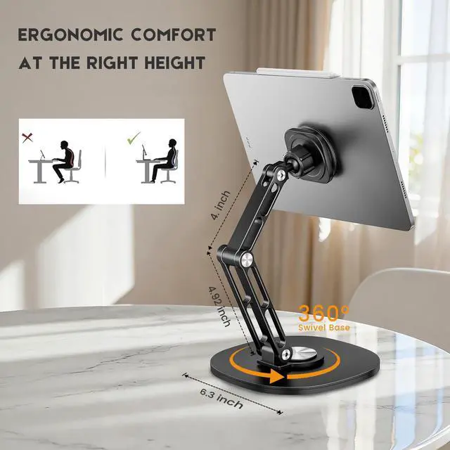 Alt view image 6 of 7 - Universal Magnetic iPad Stand for Desk, Foldable Tablet Holder with 360° Rotation, Aluminum Desktop Mount for iPad/Tablet/Monitor up to 18.5", Office Desk Accessories Men/Women Gifts