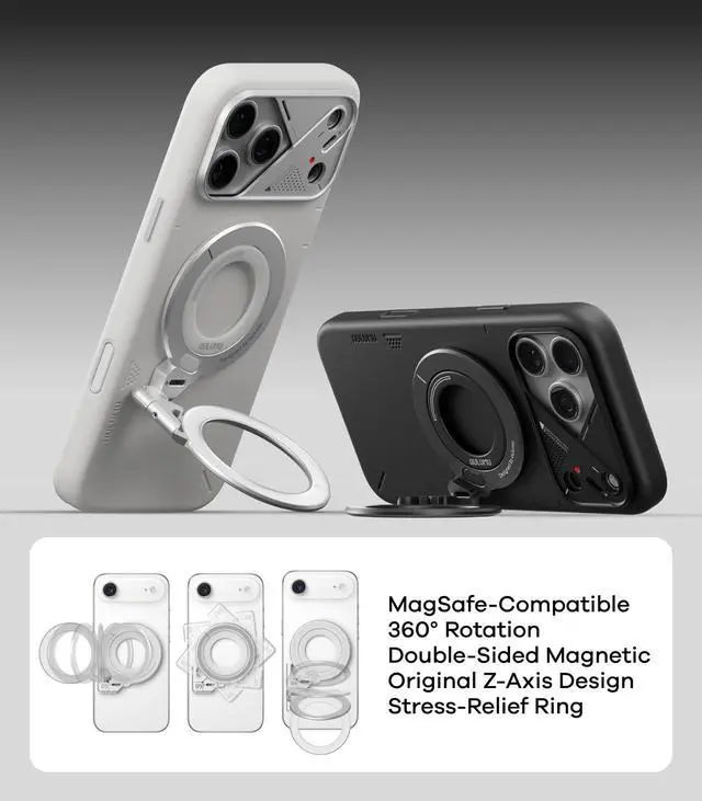 Alt view image 2 of 6 - G09 Magnetic Ring Grip | Omnidirectional Rotation | MagSafe Compatible | Aluminium Alloy Construction | Stable Dual-Sided Magnetic Attachment | Includes Handle Ring Phone Stand- Silver