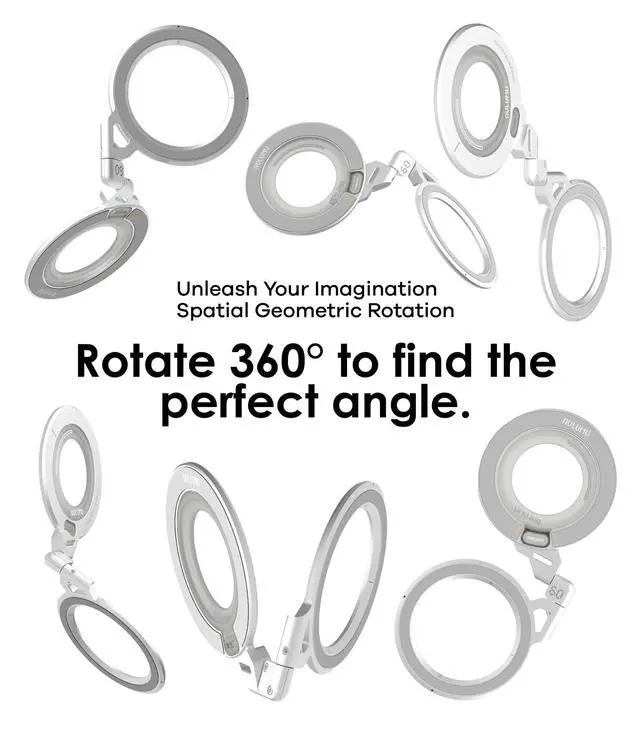Alt view image 3 of 6 - G09 Magnetic Ring Grip | Omnidirectional Rotation | MagSafe Compatible | Aluminium Alloy Construction | Stable Dual-Sided Magnetic Attachment | Includes Handle Ring Phone Stand- Silver