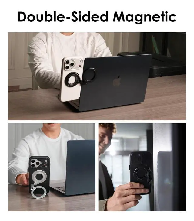 Alt view image 4 of 6 - G09 Magnetic Ring Grip | Omnidirectional Rotation | MagSafe Compatible | Aluminium Alloy Construction | Stable Dual-Sided Magnetic Attachment | Includes Handle Ring Phone Stand- Silver