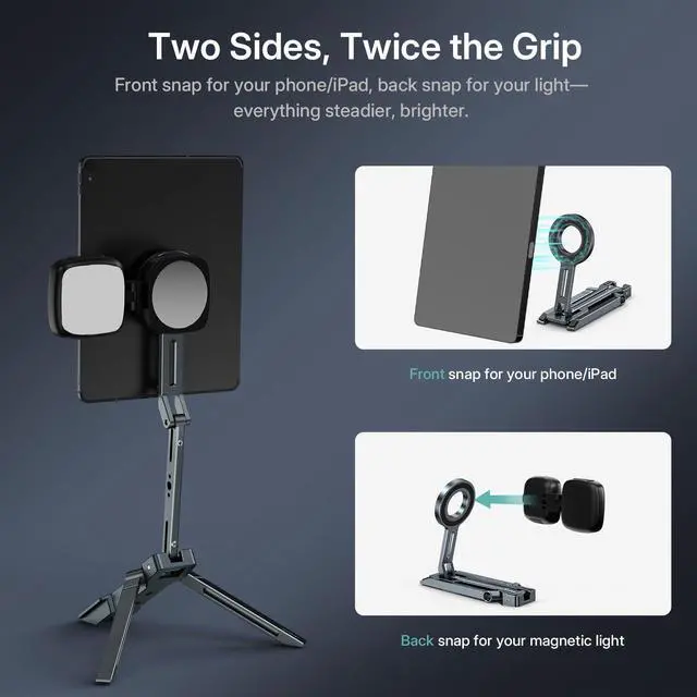 Alt view image 3 of 7 - Magnetic iPad Tripod Stand Universal for Galaxy Tab A9+ & iPhone 17-12 Series | 360° Rotation Heavy Duty Tablet Holder with 2-in-1 Desktop & Handheld Modes
