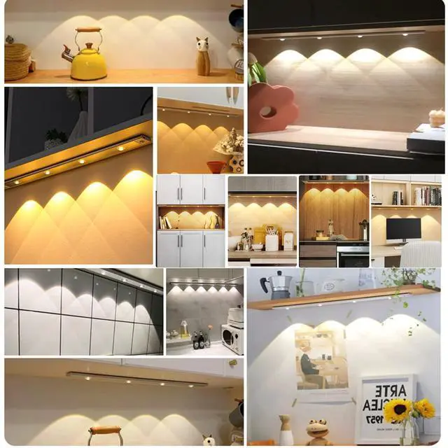 Alt view image 7 of 7 - Under Cabinet Kitchen Lights Led Motion Sensor Dimmable Cupboard Lights USB Rechargeable Home Decorate Night Light for Wardrobe Closet Stairs Counter (Color : Silver, Size : 80cm)