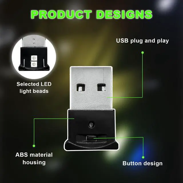 Alt view image 4 of 6 - 2 PCS Mini USB LED Light, 8 Colors RGB Car USB LED Interior Atmosphere Light, Adjustable Brightness Smart Laptop Keyboard Home Office Decoration Night Lamp, Car Accessories