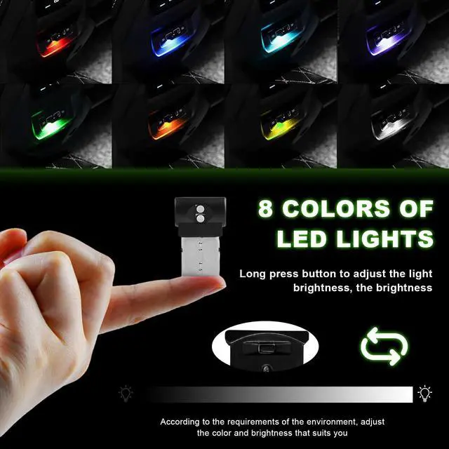 Alt view image 3 of 6 - 2 PCS Mini USB LED Light, 8 Colors RGB Car USB LED Interior Atmosphere Light, Adjustable Brightness Smart Laptop Keyboard Home Office Decoration Night Lamp, Car Accessories