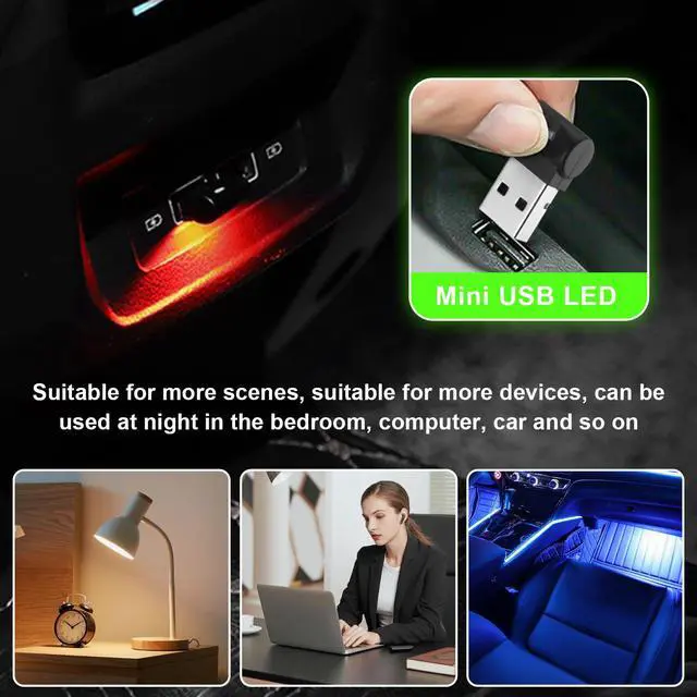 Alt view image 5 of 6 - 2 PCS Mini USB LED Light, 8 Colors RGB Car USB LED Interior Atmosphere Light, Adjustable Brightness Smart Laptop Keyboard Home Office Decoration Night Lamp, Car Accessories