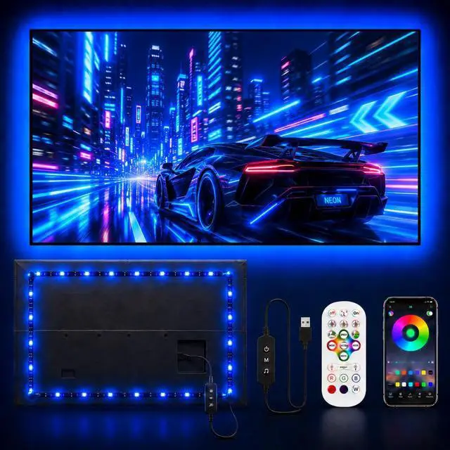 Main image of LED Lights for TV 9.84ft, TV LED Backlight for 32-43 Inch TV, RGB LED Strip Lights with Music Sync, Bluetooth APP and Remote Control, USB Powered Strip Lights for Bedroom Gaming Home Decor