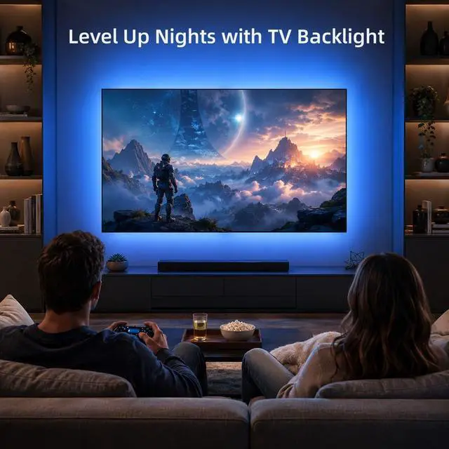 Alt view image 2 of 6 - LED Lights for TV 9.84ft, TV LED Backlight for 32-43 Inch TV, RGB LED Strip Lights with Music Sync, Bluetooth APP and Remote Control, USB Powered Strip Lights for Bedroom Gaming Home Decor