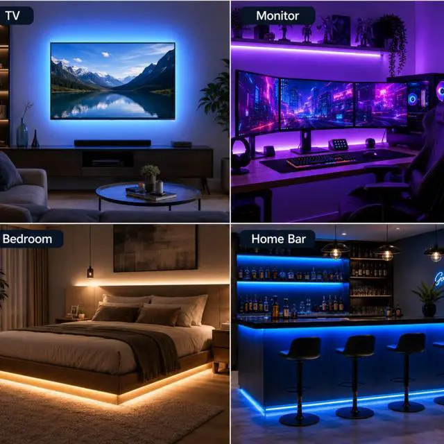 Alt view image 6 of 6 - LED Lights for TV 9.84ft, TV LED Backlight for 32-43 Inch TV, RGB LED Strip Lights with Music Sync, Bluetooth APP and Remote Control, USB Powered Strip Lights for Bedroom Gaming Home Decor
