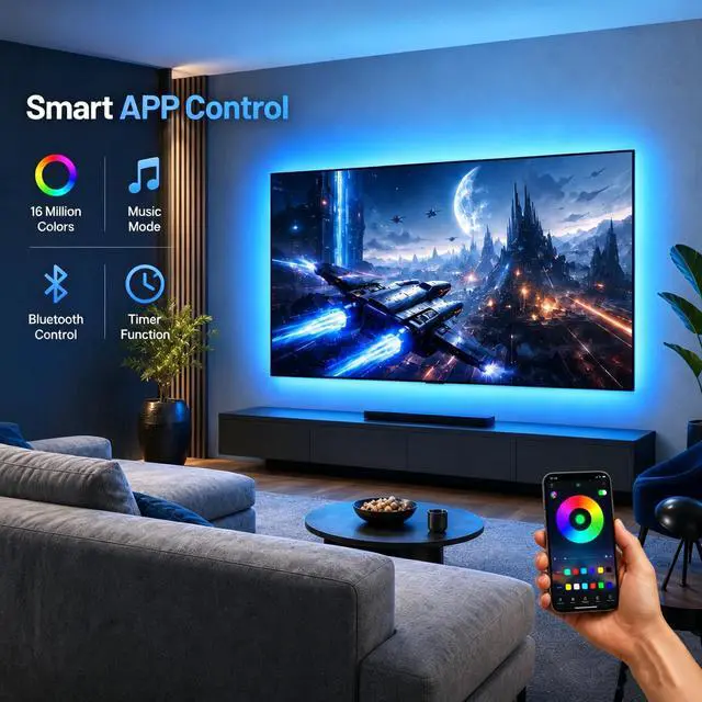 Alt view image 4 of 6 - LED Lights for TV 9.84ft, TV LED Backlight for 32-43 Inch TV, RGB LED Strip Lights with Music Sync, Bluetooth APP and Remote Control, USB Powered Strip Lights for Bedroom Gaming Home Decor