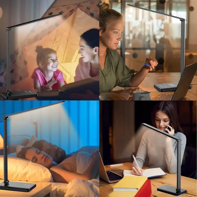 Alt view image 6 of 6 - LED Desk Lamp with USB Charging Port, Dimmable Eye-Caring Reading Desk Light for Home, with 5 Brightness Level & 3 Lighting Modes, Touch Control, Auto Timer (Black)