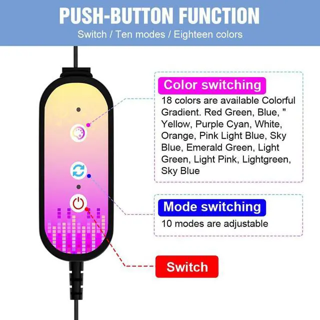 Alt view image 7 of 7 - 12.48 Inch RGB LED Light Bar 18 Color Changing 10 Dynamic Modes USB 5V Gaming Ambient Lamp TV Backlight Desktop Decor Mood Lamps for Bedroom PC Home Decoration Lighting