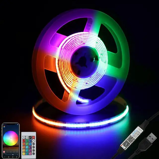 Main image of USB COB RGB LED Strip, 4.9ft High Density Plug in Tape Light, 5v Cuttable TV Backlight for Car, Cabinet, Computer, Bar, DIY Lighting