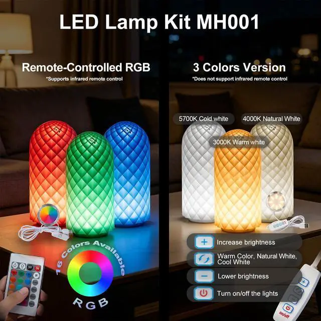 Alt view image 3 of 6 - LED Lamp Kit 001 Collection (16 Color RGB & 3 Color) for Bambu Lab, LED Backlight Board Kit (CMYK & Lithophane), 3D Printer Lamp Kit for Beginners, Maker World 3D Printing Light Projects