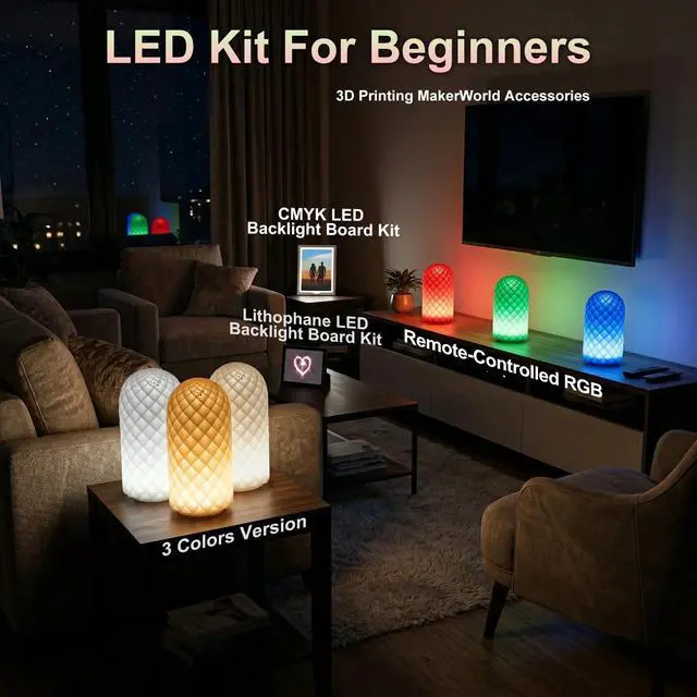 Alt view image 2 of 6 - LED Lamp Kit 001 Collection (16 Color RGB & 3 Color) for Bambu Lab, LED Backlight Board Kit (CMYK & Lithophane), 3D Printer Lamp Kit for Beginners, Maker World 3D Printing Light Projects