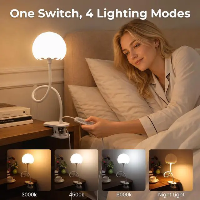 Alt view image 3 of 7 - Clip on Bed Light, 3 Color Temperatures & 7 RGB Colors Desk Lamp with Clamp