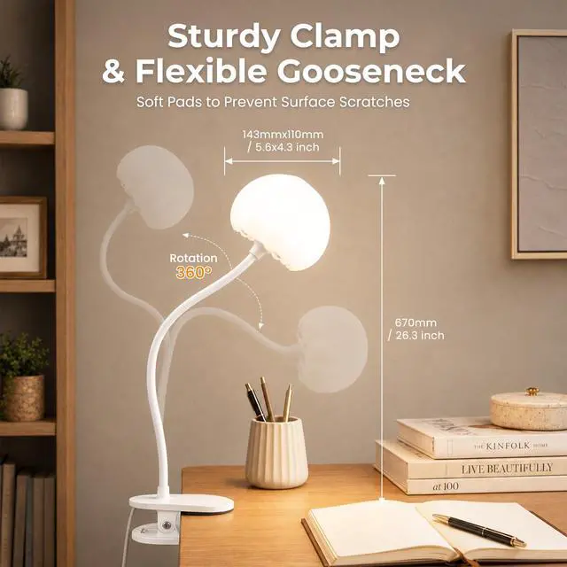Alt view image 6 of 7 - Clip on Bed Light, 3 Color Temperatures & 7 RGB Colors Desk Lamp with Clamp