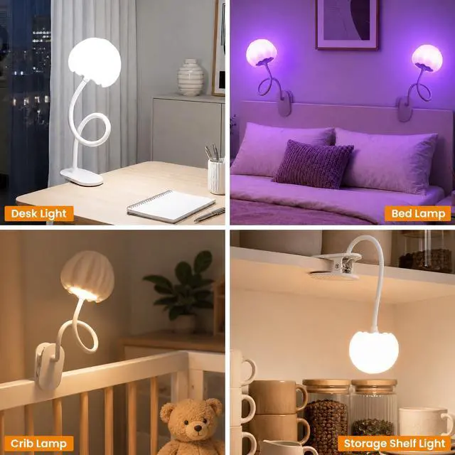 Alt view image 5 of 7 - Clip on Bed Light, 3 Color Temperatures & 7 RGB Colors Desk Lamp with Clamp