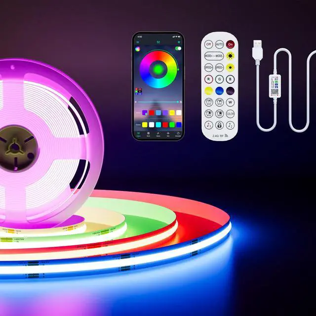 Main image of 5V USB COB RGB LED Strip Light 9.84ft/3m Color Changing Light Strips,TV Backlight Multicolor Flexible Under Cabinet Tape Lights with Bluetooth Control for Bedroom,Kitchen,Home DIY Lighting