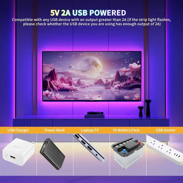Alt view image 6 of 7 - 5V USB COB RGB LED Strip Light 9.84ft/3m Color Changing Light Strips,TV Backlight Multicolor Flexible Under Cabinet Tape Lights with Bluetooth Control for Bedroom,Kitchen,Home DIY Lighting