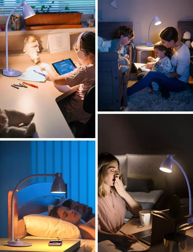 Alt view image 6 of 7 - LED Desk Lamp with USB Charging Port, 3 Color Modes Dim, Lilac Purple