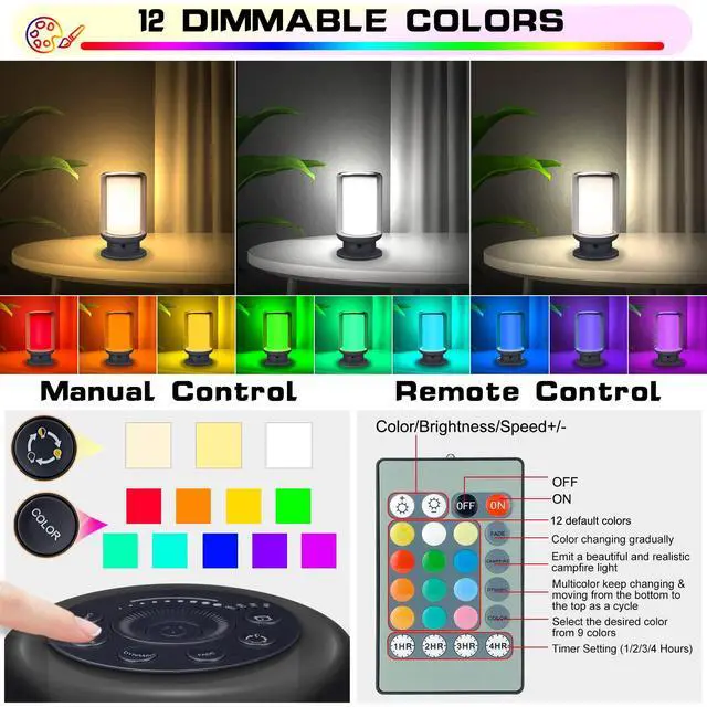 Alt view image 3 of 7 - LED Color Changing Table Lamps, Dimmable Bedside Lamp with Remote, Plug in Desk Light Bedroom Lamp for Living Room-Black