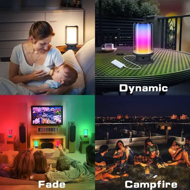 Alt view image 4 of 7 - LED Color Changing Table Lamps, Dimmable Bedside Lamp with Remote, Plug in Desk Light Bedroom Lamp for Living Room-Black
