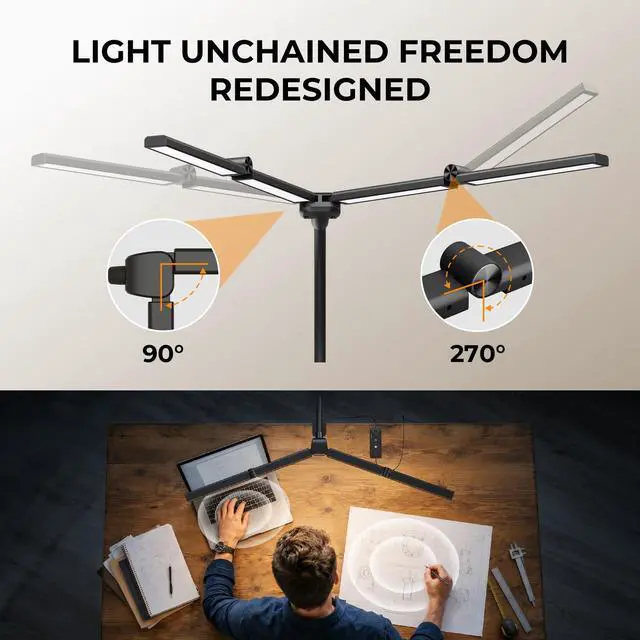 Alt view image 2 of 7 - LED Desk Lamps for Home Office,Smart Adjustable Swing Arm Desk Lamp with Clamp,Gooseneck Tall Clip on Desk Light for Sewing,Reading,Drawing,Workbench,Study,Screen,Crafting,Monitor Architect,Computer