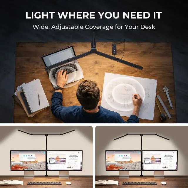 Alt view image 3 of 7 - LED Desk Lamps for Home Office,Smart Adjustable Swing Arm Desk Lamp with Clamp,Gooseneck Tall Clip on Desk Light for Sewing,Reading,Drawing,Workbench,Study,Screen,Crafting,Monitor Architect,Computer
