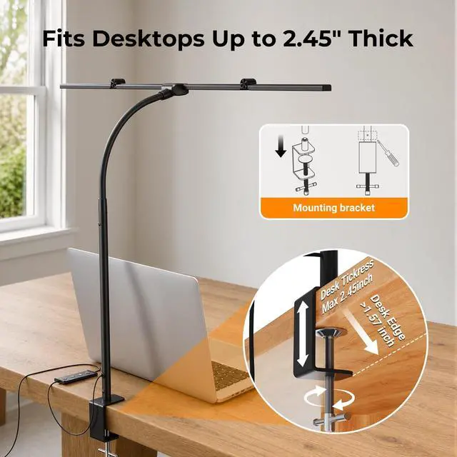Alt view image 7 of 7 - LED Desk Lamps for Home Office,Smart Adjustable Swing Arm Desk Lamp with Clamp,Gooseneck Tall Clip on Desk Light for Sewing,Reading,Drawing,Workbench,Study,Screen,Crafting,Monitor Architect,Computer