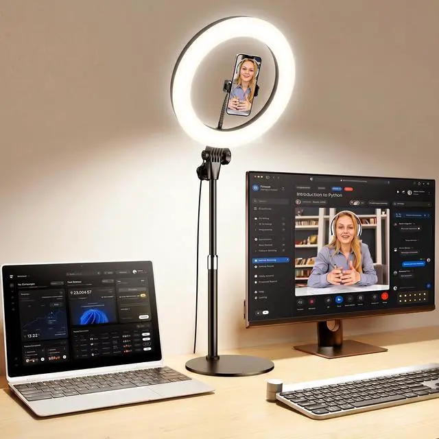 Main image of Desk Ring Light with Stand - 10.5'' Desktop Ring Light with Phone Holder for Video Recording, Circle Light for Computer Zoom Meeting Video Conference Lighting Video Calls Podcast Streaming