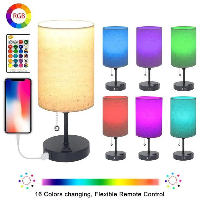 Alt view image 2 of 7 - Lamps for Bedrooms Nightstand Bedside Lamp with 2 USB Port and Outlet, 3-Way Dimmable Table Lamps, Color Changing Night Stand Light Lamp RGB LED Bulb