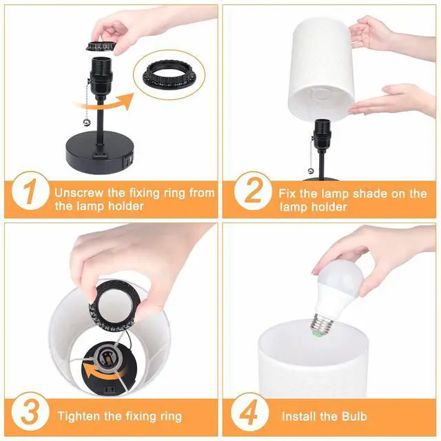 Alt view image 7 of 7 - Lamps for Bedrooms Nightstand Bedside Lamp with 2 USB Port and Outlet, 3-Way Dimmable Table Lamps, Color Changing Night Stand Light Lamp RGB LED Bulb
