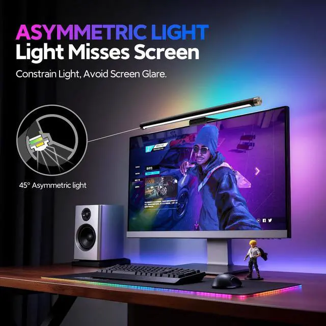 Alt view image 3 of 7 - RGB Monitor Light Bar, Computer Monitor Light for Eye Care, 4 Modes Backlight Adjustable Color & Brightness, USB Reading Monitor Lamp, No Glare, Space Saving for All Monitor