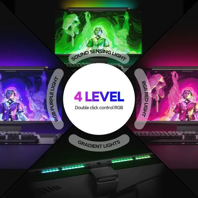 Alt view image 4 of 7 - RGB Monitor Light Bar, Computer Monitor Light for Eye Care, 4 Modes Backlight Adjustable Color & Brightness, USB Reading Monitor Lamp, No Glare, Space Saving for All Monitor