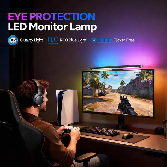 Alt view image 5 of 7 - RGB Monitor Light Bar, Computer Monitor Light for Eye Care, 4 Modes Backlight Adjustable Color & Brightness, USB Reading Monitor Lamp, No Glare, Space Saving for All Monitor