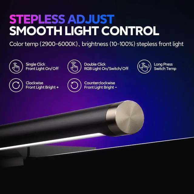 Alt view image 7 of 7 - RGB Monitor Light Bar, Computer Monitor Light for Eye Care, 4 Modes Backlight Adjustable Color & Brightness, USB Reading Monitor Lamp, No Glare, Space Saving for All Monitor
