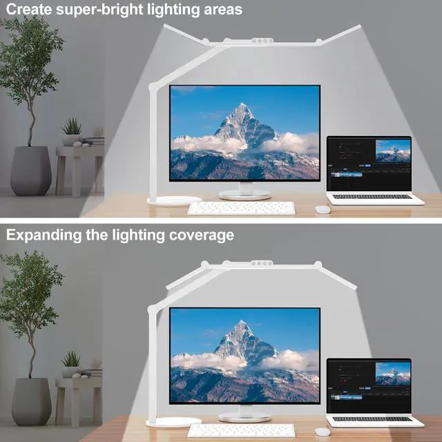 Alt view image 2 of 6 - Led Desk Lamp with Atmosphere Lighting, Rotatable Tall Architect Desk Lamp for Home Office with Swing Arm, 24W Bright Auto Dimming Adjustable Computer Light with Base for Table