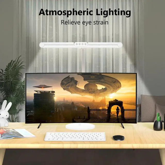 Alt view image 3 of 6 - Led Desk Lamp with Atmosphere Lighting, Rotatable Tall Architect Desk Lamp for Home Office with Swing Arm, 24W Bright Auto Dimming Adjustable Computer Light with Base for Table