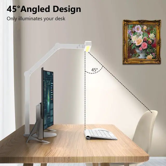Alt view image 4 of 6 - Led Desk Lamp with Atmosphere Lighting, Rotatable Tall Architect Desk Lamp for Home Office with Swing Arm, 24W Bright Auto Dimming Adjustable Computer Light with Base for Table