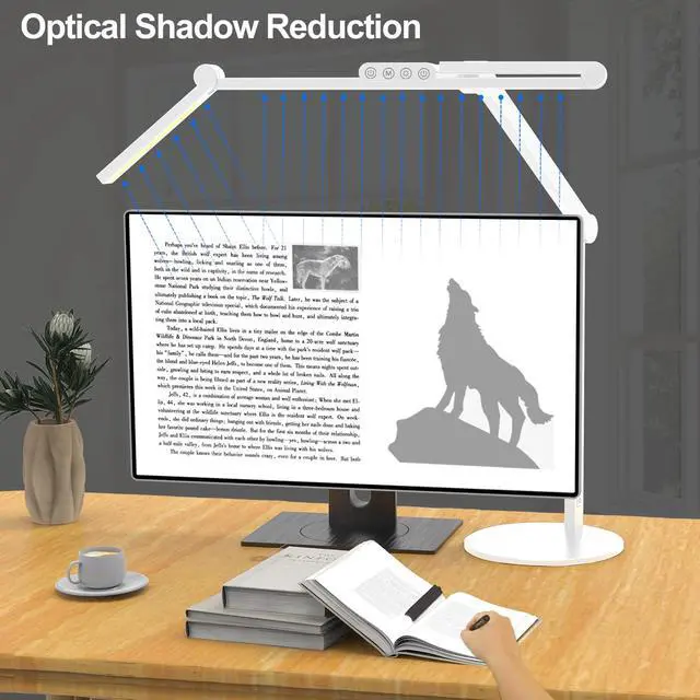 Alt view image 5 of 6 - Led Desk Lamp with Atmosphere Lighting, Rotatable Tall Architect Desk Lamp for Home Office with Swing Arm, 24W Bright Auto Dimming Adjustable Computer Light with Base for Table