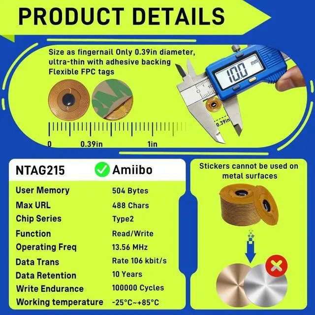 Alt view image 3 of 6 - 10pcs NFC Tags NTAG215 FPC Tag Stickers, Flexible Smart Nail Electronic Tags NFC Key Tag Waterproof Programmable RFID Sticker 10mm Round