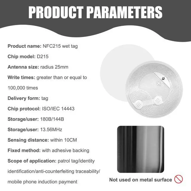 Alt view image 4 of 7 - 100 PCS NFC Tags Sticker NFC Chips Ntag215, Adhesive Back, Rewritable 504 Bytes Memory, Compatible with Tagmo and Amiibo as Well as NFC-Enabled Devices and Smartphones (1 in)