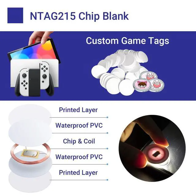Alt view image 2 of 6 - 10 PCS NFC Tags, NTAG215 Blank Waterproof 25mm Round Coin NFT Chips with Adhesive, Programmable & Rewritable, Compatible with Amiibo, TagMo, iOS & Android Devices (Black)