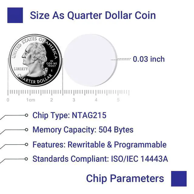 Alt view image 3 of 6 - 10 PCS NFC Tags, NTAG215 Blank Waterproof 25mm Round Coin NFT Chips with Adhesive, Programmable & Rewritable, Compatible with Amiibo, TagMo, iOS & Android Devices (Black)
