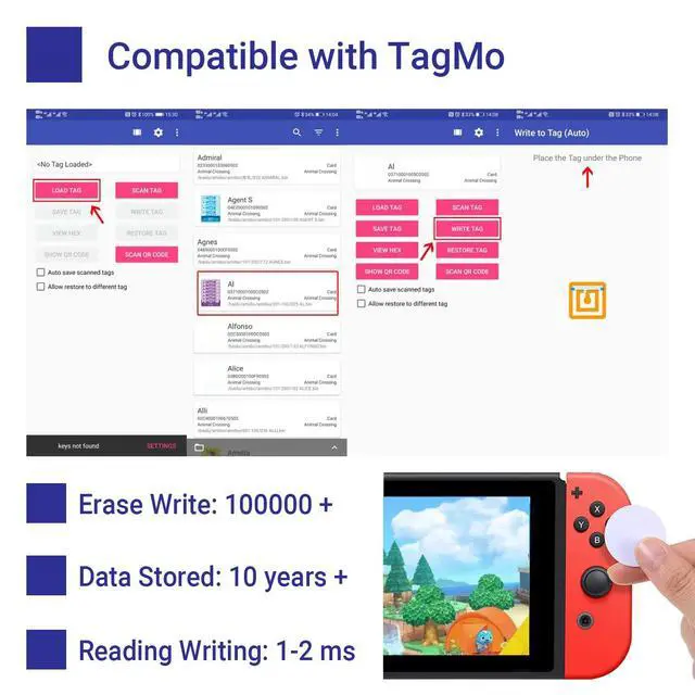 Alt view image 4 of 6 - 10 PCS NFC Tags, NTAG215 Blank Waterproof 25mm Round Coin NFT Chips with Adhesive, Programmable & Rewritable, Compatible with Amiibo, TagMo, iOS & Android Devices (Black)