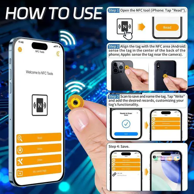 Alt view image 5 of 6 - NFC Tags, Programmable RFID Stickers Tag215, Round Waterproof Flexible Fpc NFC Labels for Phones, Wearables, Automation (10PCS, 10mm)