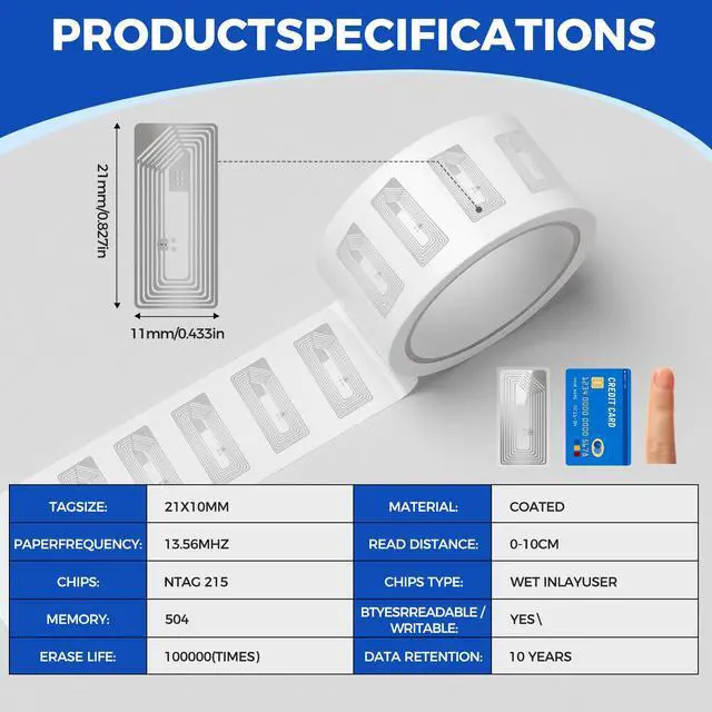 Alt view image 2 of 7 - NFC Tags Sticker with Tag215 Chip NFC Stickers Adhesive Labels Transparent RFID Tags Rewritable 504 Bytes Memory Suitable for All NFC-Enabled Devices and Smartphones (30PCS)